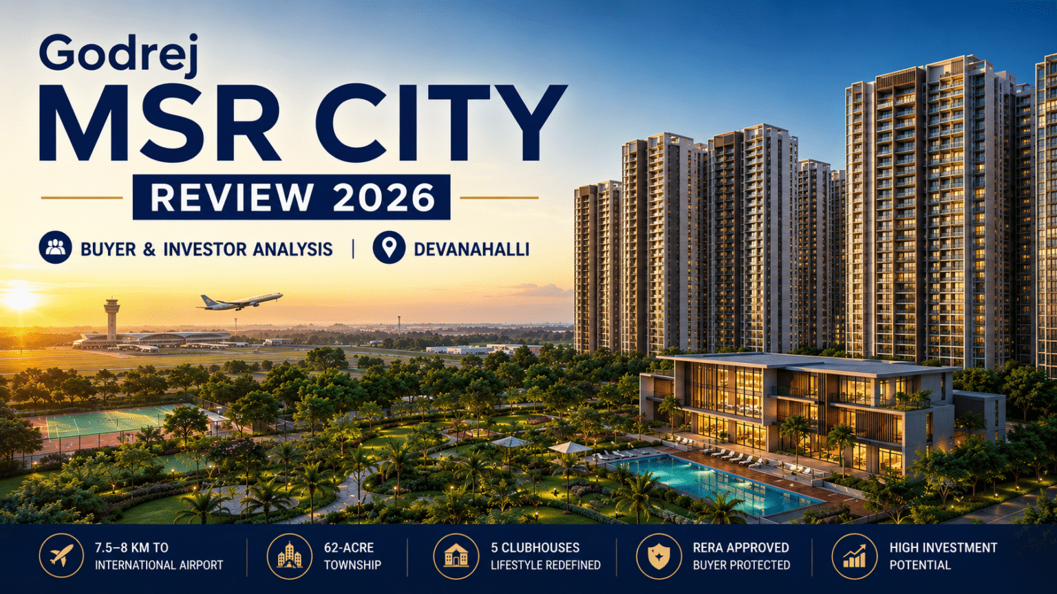Godrej MSR City township review in Devanahalli North Bangalore featuring residential towers, clubhouse, and airport corridor connectivity.